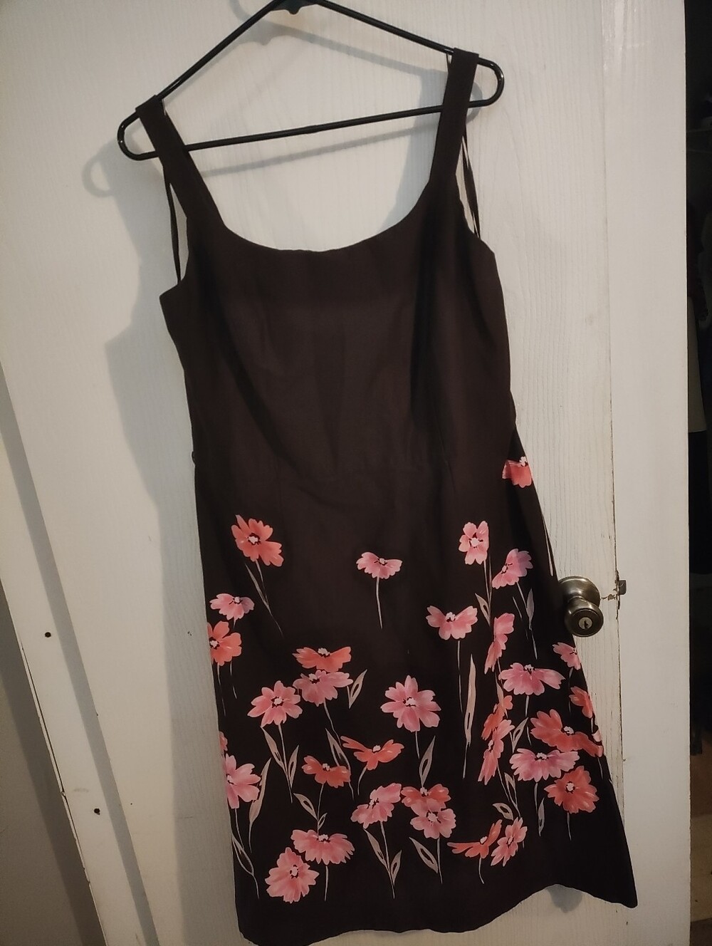 dressbarn Brown Midi Dress with Pink Floral Hem